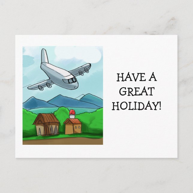 Whimsical Aeroplane Flight Postcard (Front)