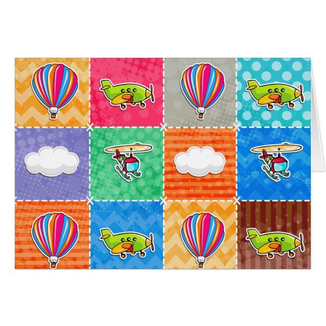 Whimsical Aeroplane, Helicopter, & Hot Air Balloon (Front Horizontal)