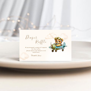 Whimsical Aeroplane Pilot Teddy Bear Diaper Raffle Enclosure Card