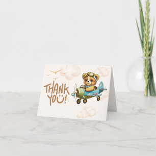 Whimsical Aeroplane Teddy Bear Baby shower Thank You Card