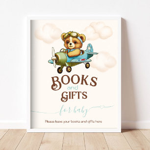 Whimsical Aeroplane Teddy bear Books and Gifts Poster