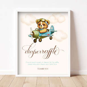 Whimsical Aeroplane Teddy bear Diaper Raffle Poster