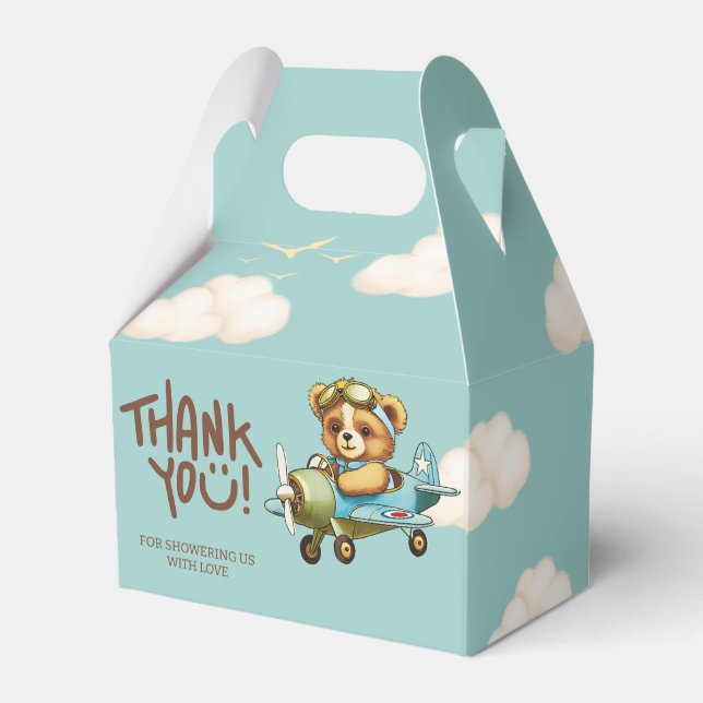 Whimsical Aeroplane Teddy bear Thank you Favour Box (Back Side)