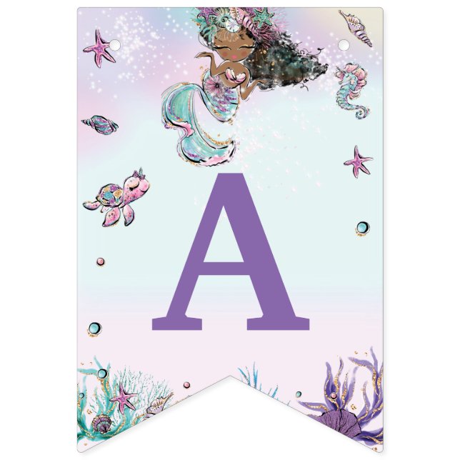 Whimsical African Mermaid Birthday Under the Sea  Bunting (Third Flag)