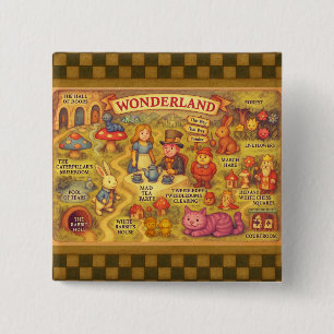 Whimsical Alice Adventures in Wonderland Map 15 Cm Square Badge