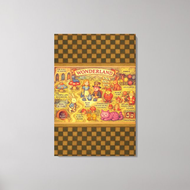 Whimsical Alice Adventures in Wonderland Map Canvas Print (Front)