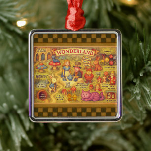 Whimsical Alice Adventures in Wonderland Map Metal Tree Decoration