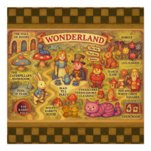 Whimsical Alice Adventures in Wonderland Map Poster