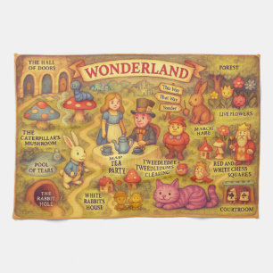 Whimsical Alice Adventures in Wonderland Map Tea Towel