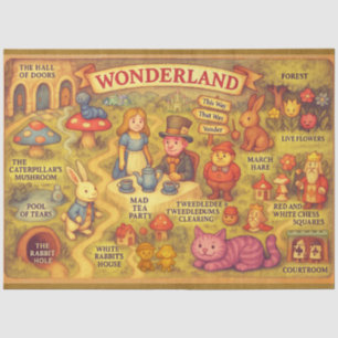 Whimsical Alice Adventures in Wonderland Map Tissue Paper
