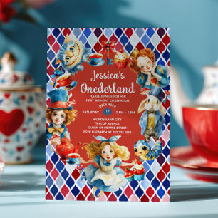 Whimsical Alice in ONEDERLAND 1st Birthday Party Invitation