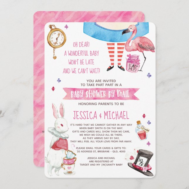 Whimsical Alice in Wonderland Baby Shower by Mail Invitation (Front/Back)