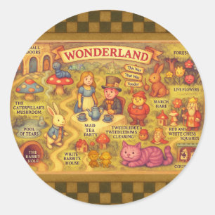 Whimsical Alice in Wonderland Map Classic Round Sticker