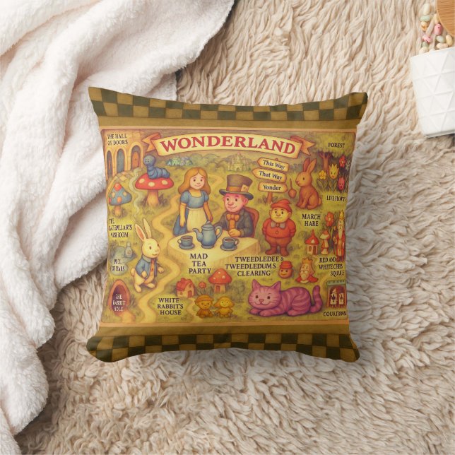 Whimsical Alice in Wonderland Map Cushion (Blanket)