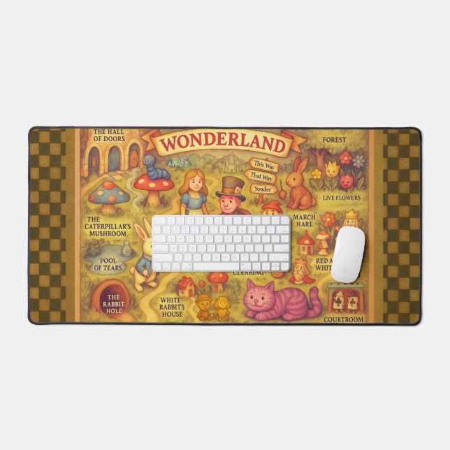 Whimsical Alice in Wonderland Map Desk Mat (Keyboard & Mouse)