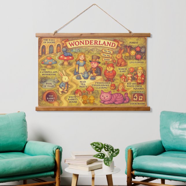 Whimsical Alice in Wonderland Map Hanging Tapestry (Living Room)