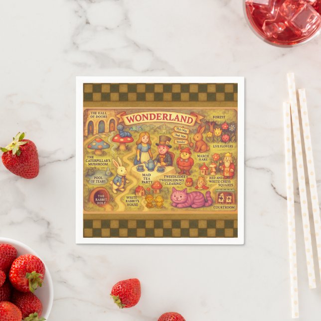 Whimsical Alice in Wonderland Map Napkin (Insitu)