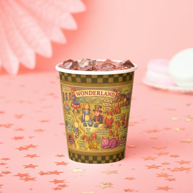 Whimsical Alice in Wonderland Map Paper Cups (Insitu)