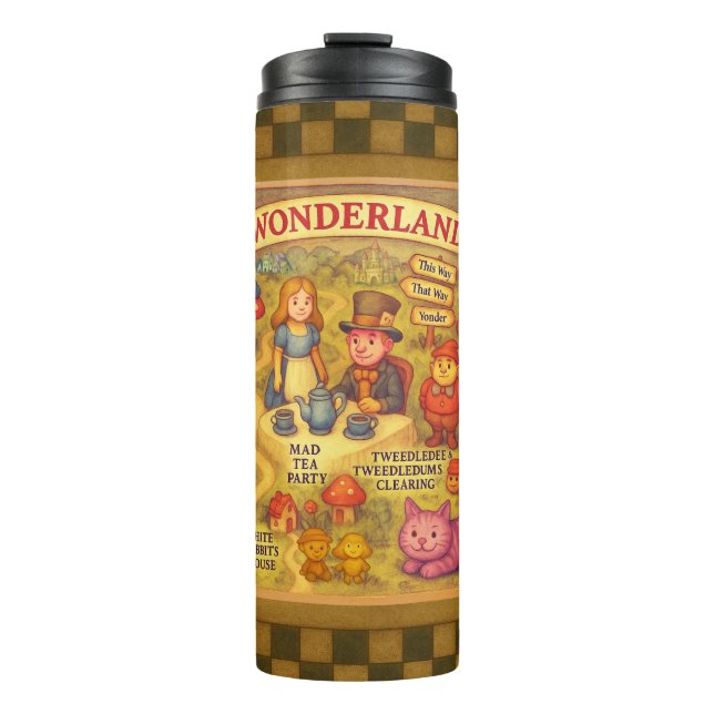 Whimsical Alice in Wonderland Map Thermal Tumbler (Front)