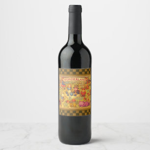 Whimsical Alice in Wonderland Map Wine Label