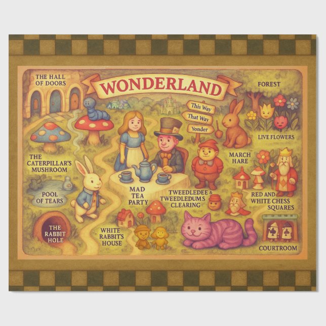 Whimsical Alice in Wonderland Map Wrapping Paper (Flat)