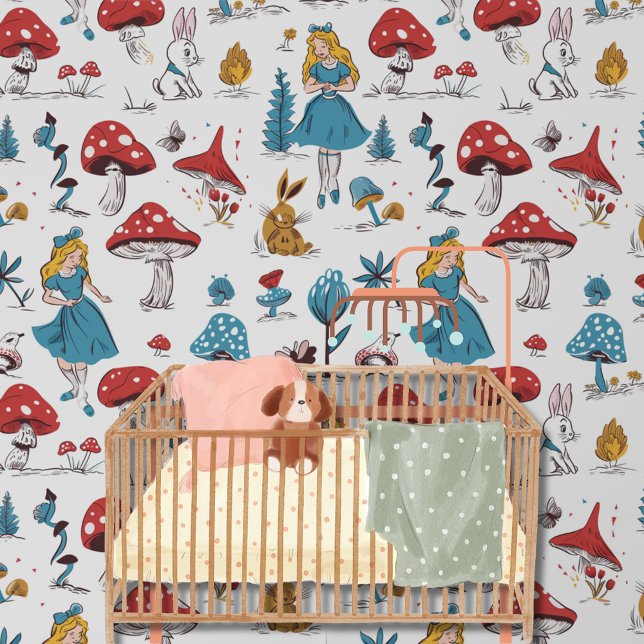 Whimsical Alice in Wonderland Red Mushroom Rabbit  Wallpaper (Creator Uploaded)