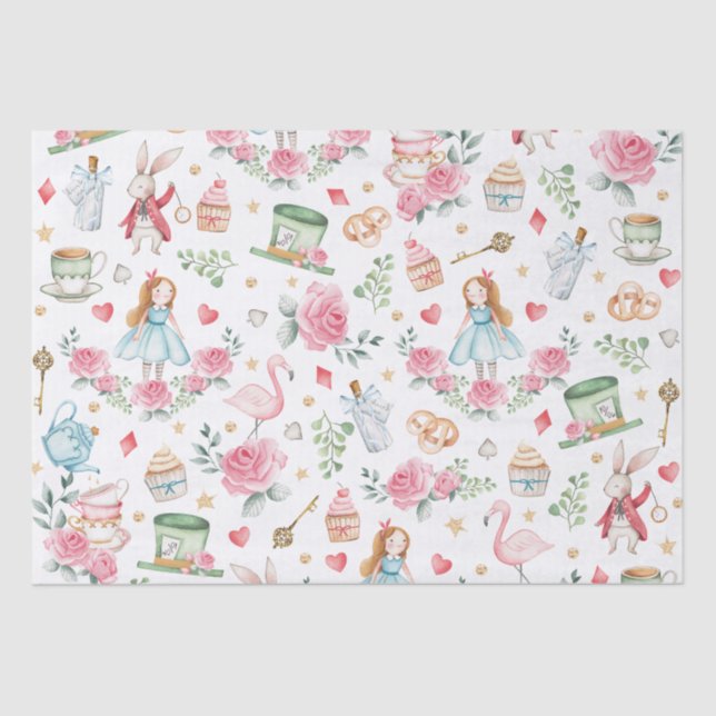 Whimsical Alice in Wonderland Tea Party Decoupage Tissue Paper (Front)