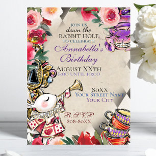 Whimsical Alice in Wonderland Tea Party Theme Invitation