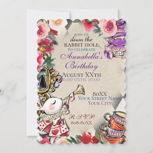 Whimsical Alice in Wonderland Tea Party Theme Invitation (Front)