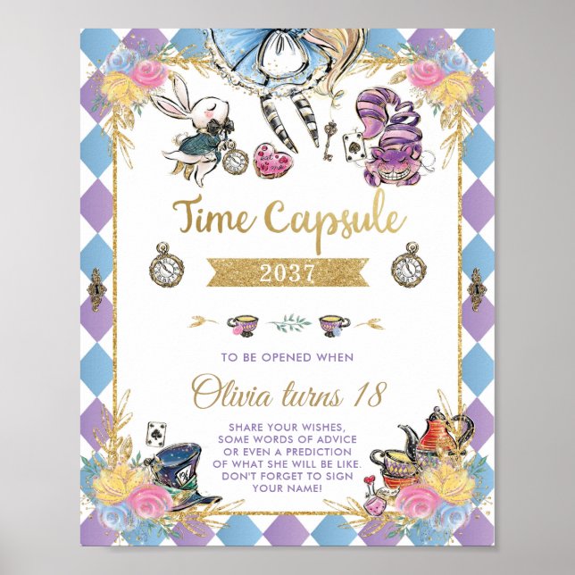 Whimsical Alice in Wonderland Time Capsule Sign (Front)