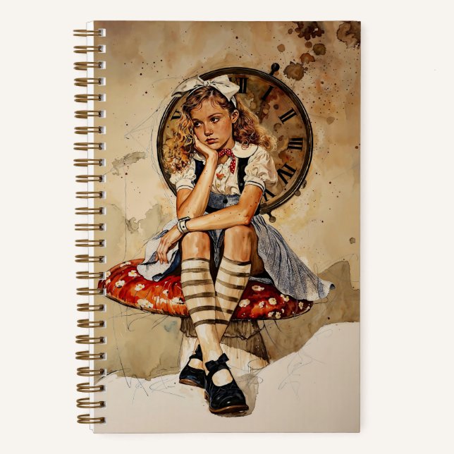 Whimsical Alice in Wonderland Vintage Mushroom Notebook (Front)