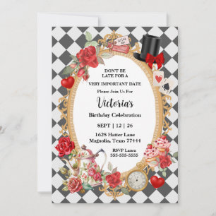 Whimsical Alice Mad Hatter Wonderland Birthday Invitation