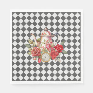 Whimsical Alice Mad Hatter Wonderland Birthday Napkin