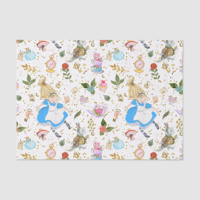 Whimsical Alice's Adventures in Wonderland Fun Tissue Paper (Front)