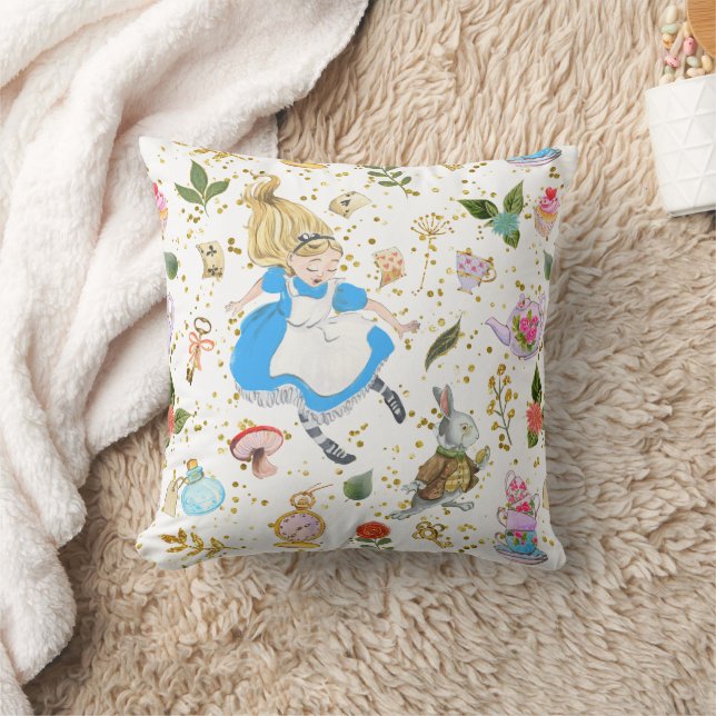 Whimsical Alice's Adventures in Wonderland Glitter Cushion (Blanket)