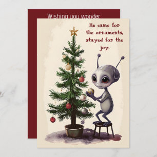 Whimsical Alien Christmas Tree Scene  Holiday Card