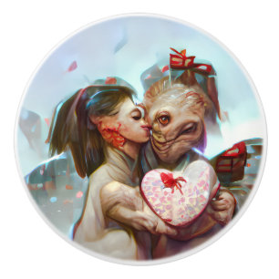 Whimsical Alien Romance Ceramic Knob