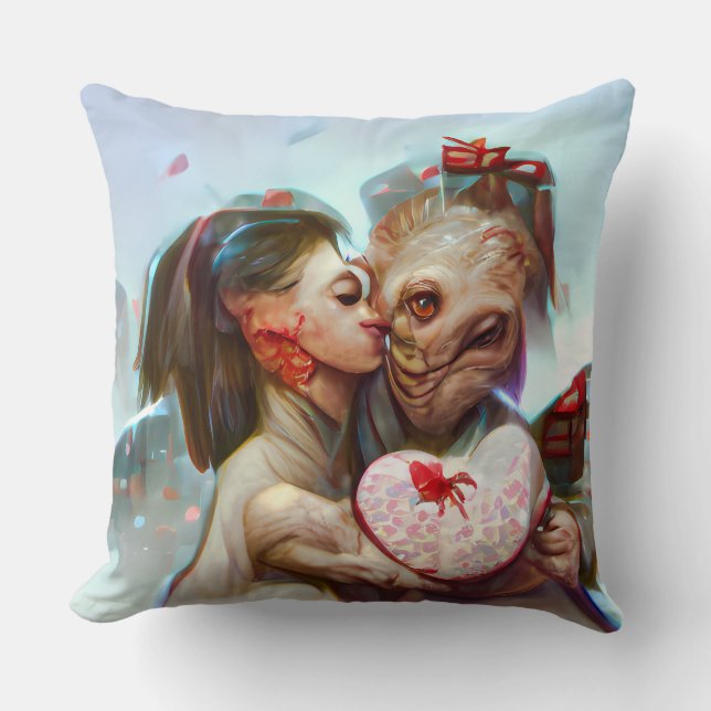 Whimsical Alien Romance Cushion (Front)