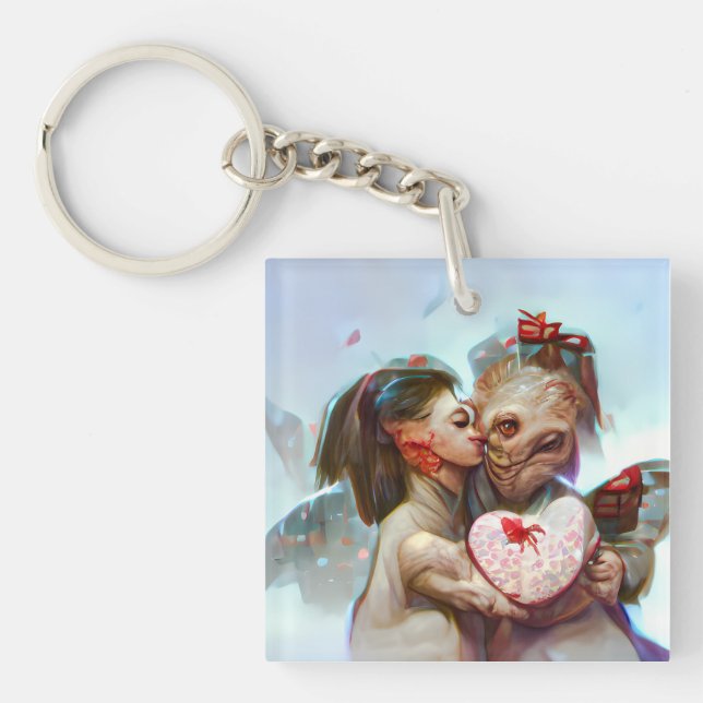 Whimsical Alien Romance Key Ring (Front)