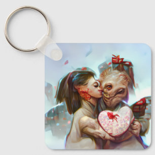 Whimsical Alien Romance Key Ring