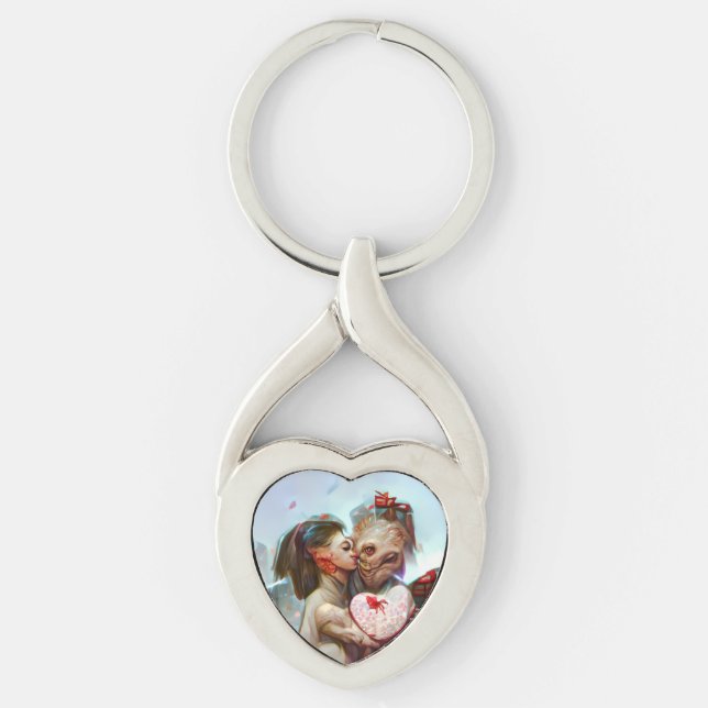 Whimsical Alien Romance Key Ring (Front)