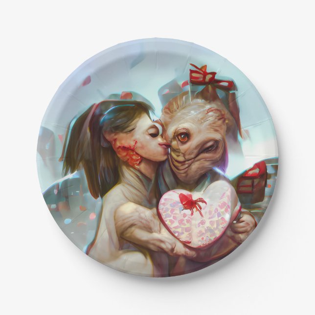 Whimsical Alien Romance Paper Plate (Front)