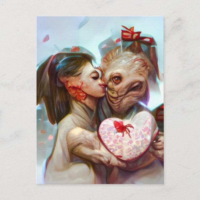 Whimsical Alien Romance Postcard (Front)