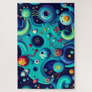 Whimsical Alien World - Colourful Space Creatures Jigsaw Puzzle