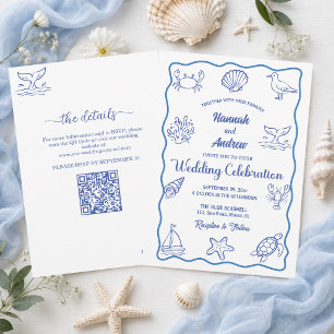 Whimsical All in One QR Code Sea Life Wedding Invitation