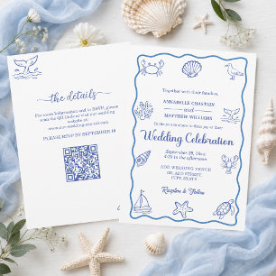 Whimsical All in One QR Code Sea Life Wedding Invitation