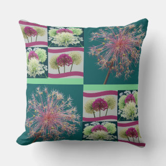 Whimsical Allium Flower Buds Collage Cushion