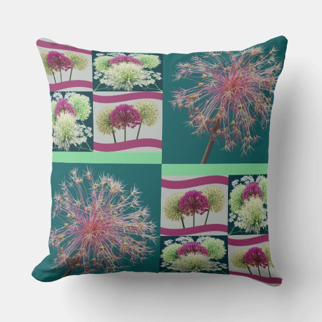  Whimsical Allium Flower Buds Collage Cushion (Front)