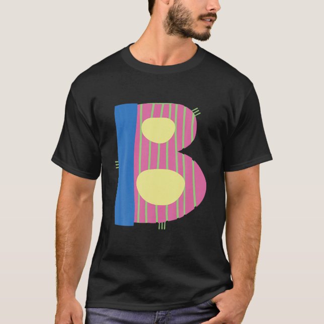 Whimsical Alphabet Letter-B Typography Character-B T-Shirt (Front)