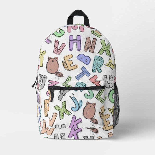 Whimsical Alphabet Letters for Kids Printed Backpack (Front)